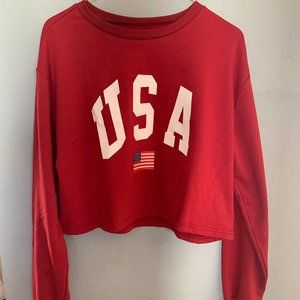 Red Cropped USA Sweatshirt